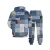 Conjunto de Moletom com Capuz Solto Casual e Calça de Moletom com Estampa Digital 3D em Imitação de Jeans, Novo e na Moda, Transfronteiriço