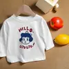 Camiseta 100% algodão para crianças, design de desenho animado, camada base para primavera e outono, nova blusa de bebê, manga longa estampada para meninas, estilosa