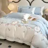 Lujo Ligero y Sensación de Alta Gama, Juego de Cuatro Piezas 100% Algodón con Bordado Floral, Funda Nórdica de Algodón de Fibra Larga, Juego de Cama de Tres Piezas 100% Algodón
