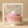Cortina de Cuentas Apiladas Rosa Degradado Tazón Pequeño de Cubierta Completa Individual Cerámica de Gama Alta Estilo Chino Hogareño Juego de Té Kung Fu Tazón para Filtrar el Té
