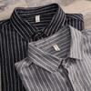 Camisa Gola Lapela L513 Casual Jovem Algodão Solta Cinza Manga Longa Listrada Masculina Peça Única Dropshipping Casual