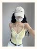 Estilo Lustre Puro Francês Sexy Gola Lapela Alça Fina Fungo Laço Corda Solta Slim Fit com Bojo Colete Externo para Mulheres