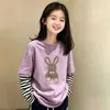 Camiseta de algodón puro para niña, estilo dos piezas falsas, manga larga, primavera y otoño, estilo coreano, camiseta básica elegante para niños mayores, top de moda infantil