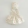 Macacão Vestido com Suspensório e Capuz em Tricô Trançado Floral Estilo Coreano para Bebês e Crianças Pequenas, Macacão de Verão Fofo