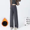 Calça Yamamoto Cor de Abóbora com Forro de Fleece para Mulheres, Outono 2026, Calça Esportiva de Corte Reto Ampla para Figuras Baixas, Calça Casual de Perna Larga