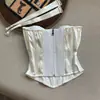 Corset branco chique estilo francês com barbatanas de peixe para mulheres, projetado para afinar a cintura, um top tomara-que-caia doce e ousado para meninas