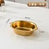 Bacia Oval para Ramen de Aço Inoxidável Coreano Bacia para Panela Seca Prato para Frango Frito Tigela de Salada com Fundo Plano Tigela para Lanches Panela para Macarrão Dourado