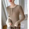 Suéter de Cachemir Cuello Redondo para Mujer 100% Cachemir Puro Media Botonadura Falso Dos Piezas Color Contrastante Efecto Adelgazante Suéter de Punto para Llevar Debajo