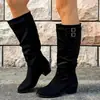 Botas de Caña Alta Retro de Gamuza Europeas y Americanas para Mujer con Doble Hebilla y Tacón Grueso Botas de Montar Botas Largas de Mujer Transfronterizas Otoño e Invierno