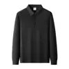 Camisa Polo de Manga Larga de Fibra Larga Algodón Puro Unisex Color Sólido Cuello Camisero Camiseta Primavera y Otoño Ropa de Trabajo Formal