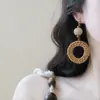 Pendientes de Madera, Ratán, Redondos, Triangulares, Estilo Étnico Vintage, Aguja de Plata, Diseño Nicho, Pendientes Exagerados para Mujer