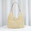 Bolso de Paja Estilo Coreano Bolso de Hombro Versátil para Estudiantes Gran Capacidad Bolso Tejido para el Brazo Bolso de Playa de Vacaciones Casual para Mujer