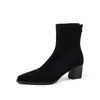 Botas Finas de Camurça Femininas Botas Elásticas no Tornozelo Outono Inverno Novo Bico Quadrado Zíper Grosso Salto Grosso Botas Moda Feminina Elásticas 42