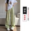 Pantalones de pata ancha a cuadros estilo Yamamoto coreano para mujer para verano Talla pequeña Ajuste holgado Dosis Cintura alta Adelgazantes Rectos Casuales