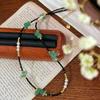 Collar Cadena Clavícula Cristal Negro Punta Jade Dongling Natural Perla Shijia Gipsófila