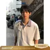 Camisa POLO xadrez pied-de-poule falsa de duas peças, manga curta masculina, peso pesado, ombro padrão, lapela, camiseta, corte justo, manga curta