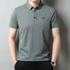 Camisa Polo Masculina de Manga Curta Sem Costura 2024 Verão Pai Nova Camiseta Casual de Negócios com Gola