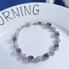 Pulsera de Diamantes Ovalados con Encaje de Cuatro Hojas Hueco Brillante, Moda Coreana, Exquisita, Sin Etiqueta