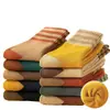Meias Femininas de Terry Engrossadas para Outono e Inverno, Meias Longas de Meia-Perna Quentes com Listras e Forro de Fleece Melange para Outono e Inverno
