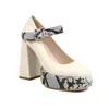 Zapatos Casuales de una Sola Capa para Mujer con Hebilla Zapatos Blancos de Bloques de Color Europeos y Americanos Zapatos de una Sola Capa de Comercio Exterior para Mujer con Estampado de Serpiente Zapatos para Mujer Beige
