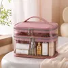 Bolsa de Maquiagem Transparente à Prova d'Água de Camada Dupla para Mulheres, Modelo Novo 2026, Bolsa de Armazenamento Portátil de Grande Capacidade, Necessaire para Viagem de Negócios