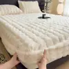 Colcha de pele de coelho espessa, peça única, aquecimento de inverno, forrada com fleece, para camas de solteiro ou casal, protetor de colchão de cobertura total, conjunto de três peças