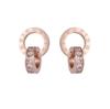 Brincos de Aço Titânio Quadrados Pequenos com Diamantes Três Cores e Números Romanos Anel Duplo para Mulheres Brincos Dourados Rosa Atacado Estilo Luxo Leve com Diamantes