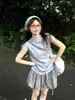 [Entrega Directa del Fabricante Original] Camiseta de Verano sin Mangas con Rayas Azul Francés y Cordón en la Cintura con Tirantes