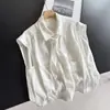 2026 Linho Elegante Gola Lapela Jaqueta Fina Top Curto Sem Mangas Cardigã Blusa para Mulheres Atacado H12FT72391