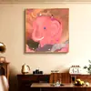 Pintura Decorativa Rosa Elefante Curativo para Sala de Estar, Arte de Pared Estilo Crema Dibujos Animados para Habitación Infantil, Mural de Arte de Nicho Cielo Estrellado