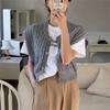 Casaco de colete de suéter de torção curta retrô para mulheres 2023 Outono Novo estilo japonês moda de colete de malha externa solta