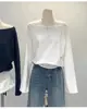 Top Puro Desejo Ombro a Ombro Manga Longa Preto para Mulheres Outono Inicial Novo Solto Camiseta Básica Ombro a Ombro Emagrecedor