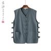 Casaco Tang Sem Mangas Estilo Chinês para Idosos e Meia-Idade Colete Fino Vintage Ombro Masculino Verão Solto Jaqueta Mandarim Top Camiseta Masculina