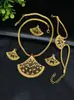 Collar con baño de oro de 24 quilates, juego de pendientes, anillo y pulsera, set de cadena para novia de Oriente Medio, Dubái, India, Nigeria