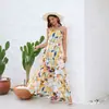 Vestido de Gasa para Mujer Europeo y Americano 2023 Diseño Independiente Primavera y Verano Nuevo Cuello Sin Mangas Espalda Descubierta Estilo Fresco Vestido Largo