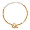 Pulsera de Perlas con Hebilla Ot Nueva y Simple Transfronteriza para Mujer Oro de 18 Quilates Sin Decoloración Lujo Ligero Titanio de Alta Gama Joyería al por Mayor