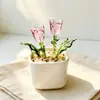 Venta al por mayor transfronteriza Rosas en maceta de cristal de Zibo, Manualidades de suculentas de cristal, Adornos de flores artificiales para escritorios de oficina