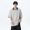 Camiseta Polo Masculina de Manga Meia-Manga Gola Lapela Estilo Americano NASA Verão Fina 2026 Nova Camiseta Masculina de Seda Gelada