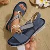 Sandalias de cuña de metal con hebilla redonda y bloques de color de comercio exterior para mujer, talla grande, sandalias casuales de punta abierta con correa elástica trasera transfronteriza para mujer