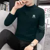 Camada base térmica masculina de manga comprida com gola alta e cor sólida, dupla face de fleece escovado, para outono e inverno, espessa