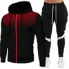 Conjunto de sudadera con capucha y cremallera para hombre transfronterizo, ropa deportiva casual para primavera/otoño, conjunto de dos piezas con estampado, chaqueta de fitness ajustada para hombre