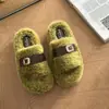 Pantuflas peludas de moda para mujer para otoño e invierno 2026, con suela gruesa, diseño de hebilla, suelas antideslizantes y forro interior de algodón cálido y cómodo para usar en casa