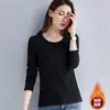 Camisa Base Térmica Marrom para Mulheres, Novo Estilo Outono e Inverno 2025, Forrada com Fleece, Espessa, Quente, Ajuste ao Corpo, Top Interno de Manga Longa