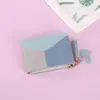 Carteira Feminina Curta com Zíper e Fivela para Estudante Estilo Coreano Costura Vertical Cor Contrastante Franja Porta-Moedas Cartões Versátil