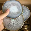 Accesorios Naturales Galvanizados Adornos Piedra Cruda Hogar Rodaja de Ágata Posavasos para Taza de Té Borde Dorado Carrillón de Viento Paisaje Rodajas de Ágata
