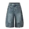 Shorts de Moda para Hombre Estilo Rock con Decoración de Remaches, Mezclilla Lavada Vintage, Corte Holgado Casual