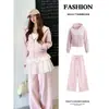 Jaqueta moletom casual esportiva rosa, look de outono para mulheres, nova coleção de outono 2026, conjunto completo estilo coreano