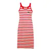 Design de Nicho Senso Vermelho Alça Listrada Vestido Feminino Verão Slim-fit Doce Estilo Spice Girl Quadril Colete Saia Longa