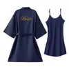 Roupão de Manhã de Casamento Feminino Noiva Madrinha Grupo Seda Gelada Pijama de Casamento Camisola Robe Vermelho Feminino Comprimento Médio Fino