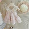 [Enviar Sombrero] Nueva Flor de Cerezo Pluma ~ Vestido Dulce de Verano para Niñas con Mangas Cortas Volantes Encaje Floral Suave